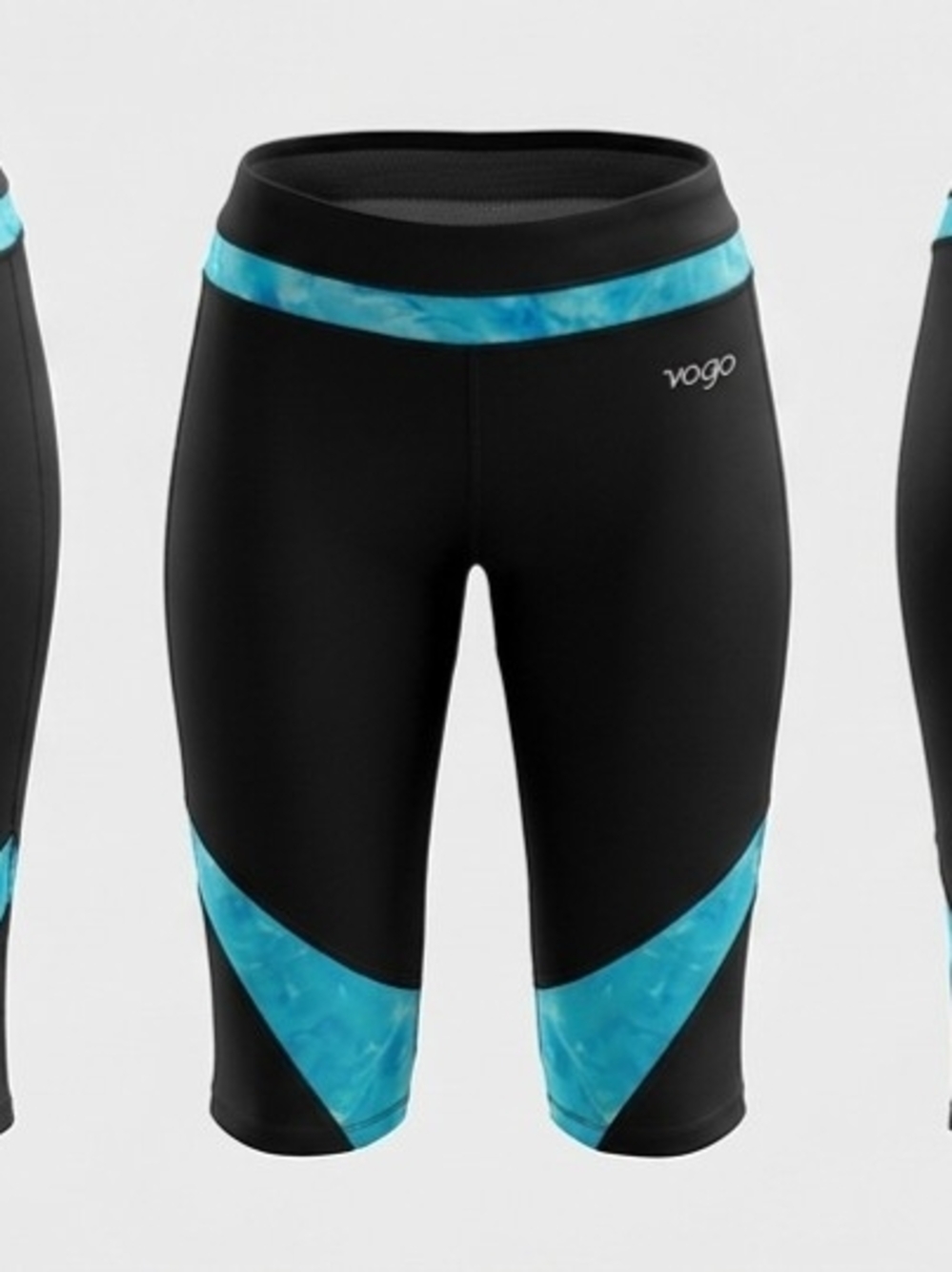 VOGO Athletica Women's Black and Aqua Compression Capri Leggings